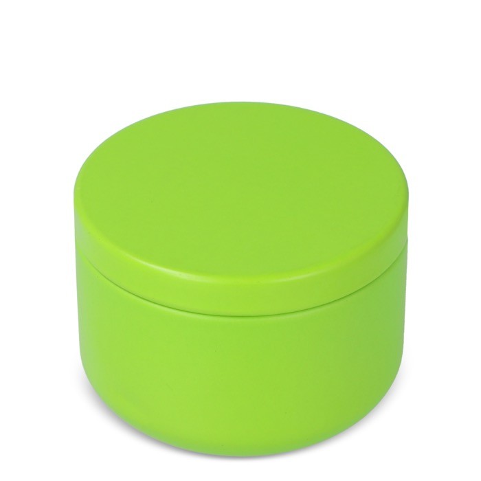 Vela de cera vegetal en tarro de acero reciclado circular color verde lima Vela de cera vegetal en tarro de acero reciclado circular color verde lima