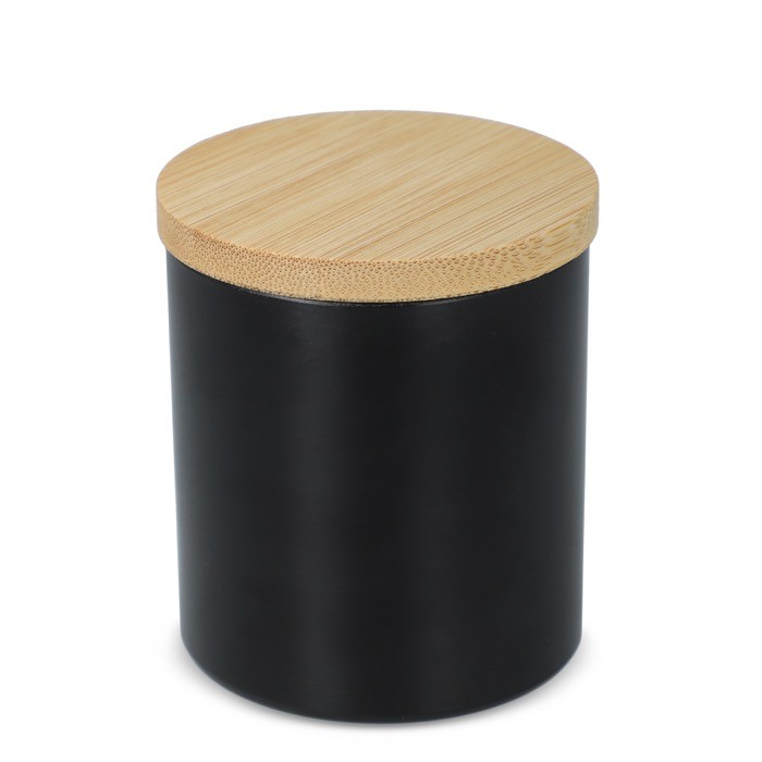 Vela de cera vegetal en tarro de aluminio reciclado metalizado color negro Vela de cera vegetal en tarro de aluminio reciclado metalizado color negro