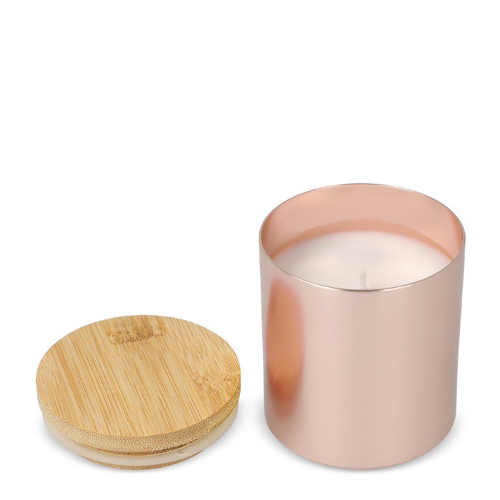 Vela de cera vegetal en tarro de aluminio reciclado metalizado color oro rosa quinta vista Vela de cera vegetal en tarro de aluminio reciclado metalizado color oro rosa quinta vista