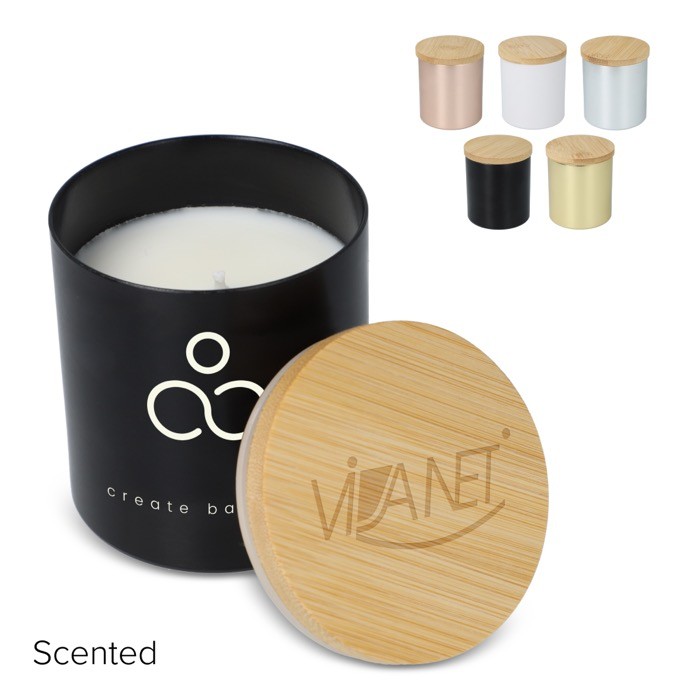 Vela de cera vegetal en tarro de aluminio reciclado metalizado Vela de cera vegetal en tarro de aluminio reciclado metalizado