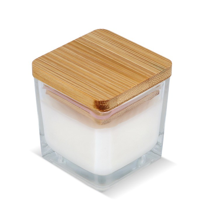 Vela de cera vegetal en tarro de cristal con tapa de bambú color blanco Vela de cera vegetal en tarro de cristal con tapa de bambú color blanco