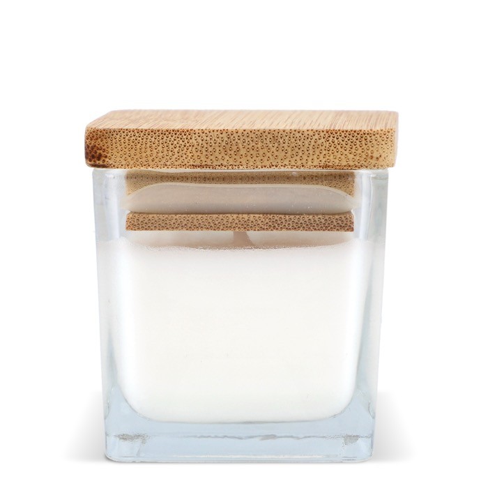 Vela de cera vegetal en tarro de cristal con tapa de bambú color blanco quinta vista Vela de cera vegetal en tarro de cristal con tapa de bambú color blanco quinta vista