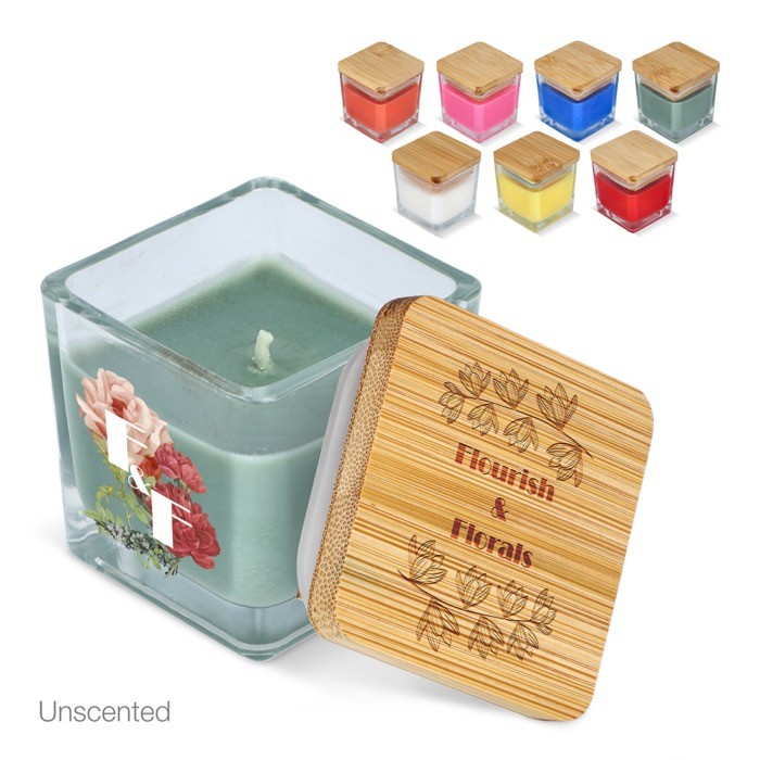 Vela de cera vegetal en tarro de cristal con tapa de bambú Vela de cera vegetal en tarro de cristal con tapa de bambú