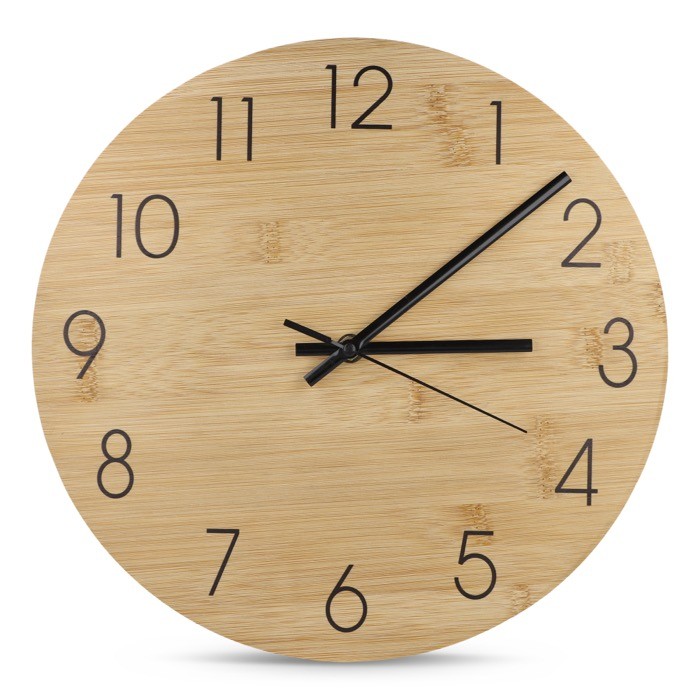 Reloj de pared minimalista hecho de bambú para personalizar color natural segunda vista Reloj de pared minimalista hecho de bambú para personalizar color natural segunda vista