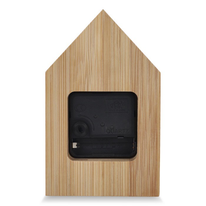 Reloj de sobremesa hecho de bambú en forma de casa para personalizar color natural tercera vista Reloj de sobremesa hecho de bambú en forma de casa para personalizar color natural tercera vista