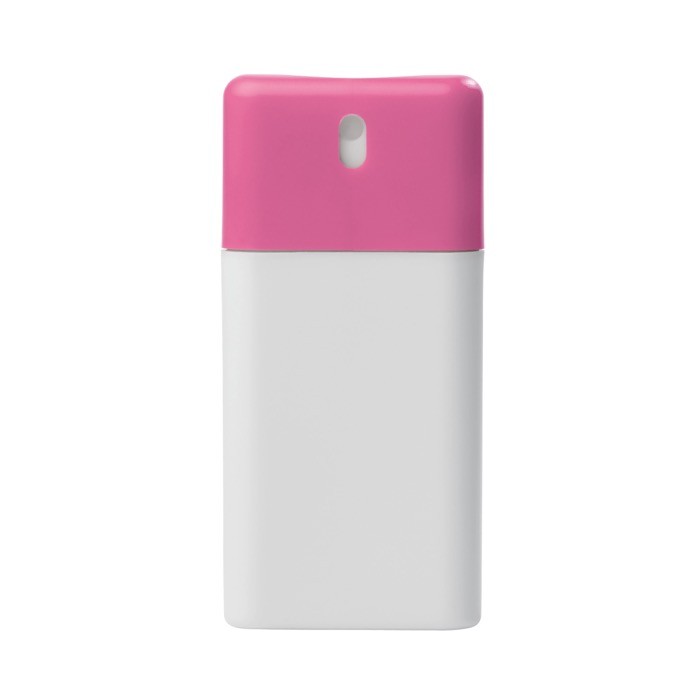 Spray antibacterial con 62% alcohol con mecanismo pulsador color rosa segunda vista Spray antibacterial con 62% alcohol con mecanismo pulsador color rosa segunda vista