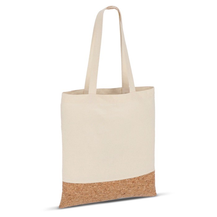 Bolsa de algodón con detalle de corcho en la base 170 g/m2 color natural Bolsa de algodón con detalle de corcho en la base 170 g/m2 color natural