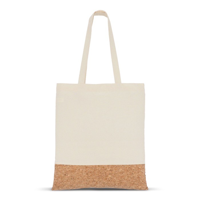 Bolsa de algodón con detalle de corcho en la base 170 g/m2 color natural segunda vista Bolsa de algodón con detalle de corcho en la base 170 g/m2 color natural segunda vista