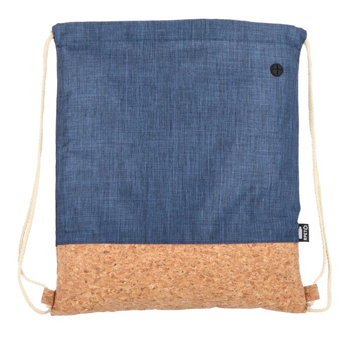 Mochila de cuerdas de RPET con base de corcho y capacidad de 10kg color azul oscuro tercera vista Mochila de cuerdas de RPET con base de corcho y capacidad de 10kg color azul oscuro tercera vista