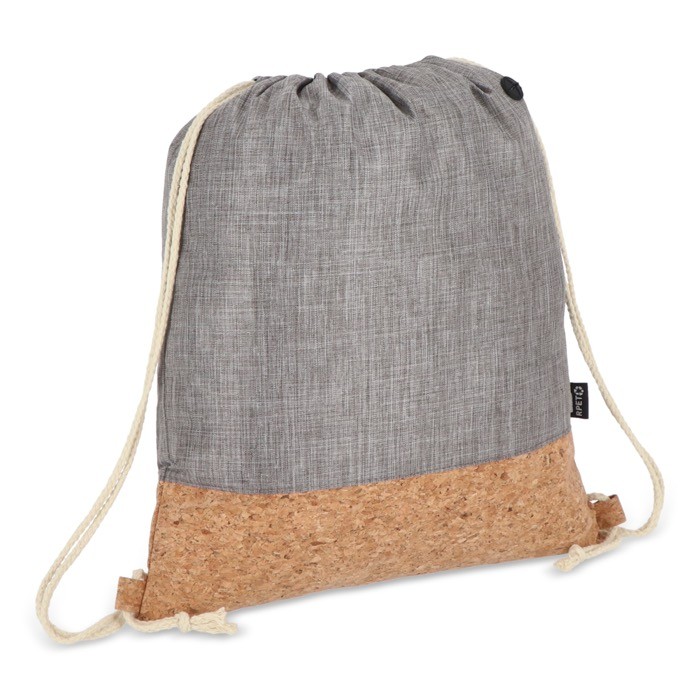 Mochila de cuerdas de RPET con base de corcho y capacidad de 10kg color gris Mochila de cuerdas de RPET con base de corcho y capacidad de 10kg color gris