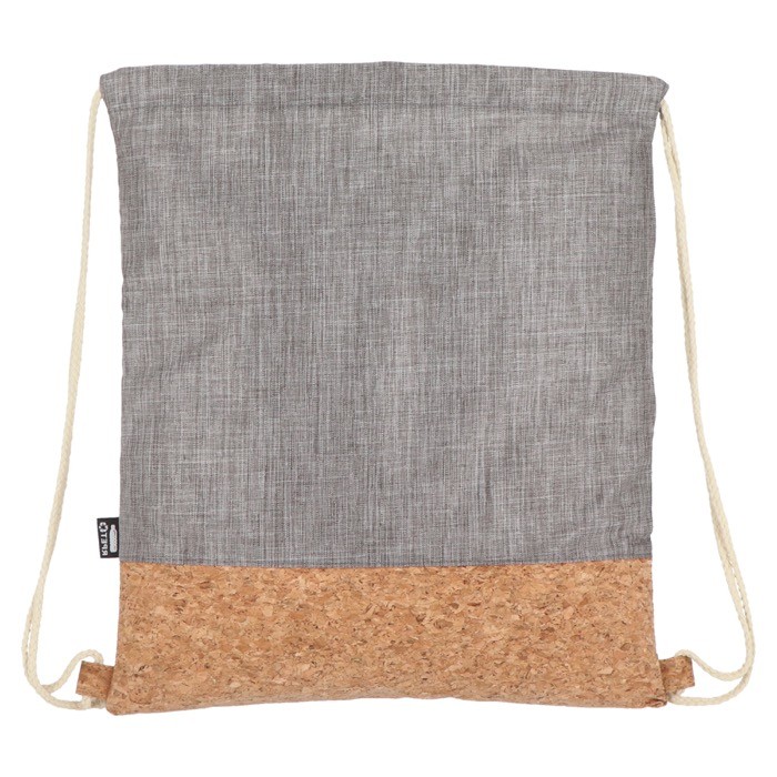 Mochila de cuerdas de RPET con base de corcho y capacidad de 10kg color gris cuarta vista Mochila de cuerdas de RPET con base de corcho y capacidad de 10kg color gris cuarta vista