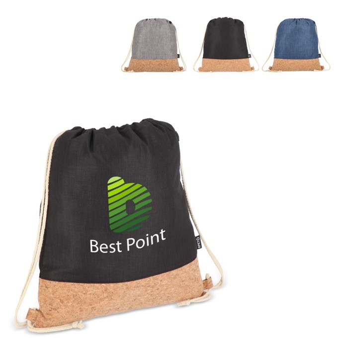 Mochila de cuerdas de RPET con base de corcho y capacidad de 10kg Mochila de cuerdas de RPET con base de corcho y capacidad de 10kg