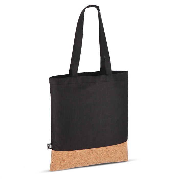 Bolsa de RPET con detalle en la base de corcho y capacidad de 10kg color negro Bolsa de RPET con detalle en la base de corcho y capacidad de 10kg color negro