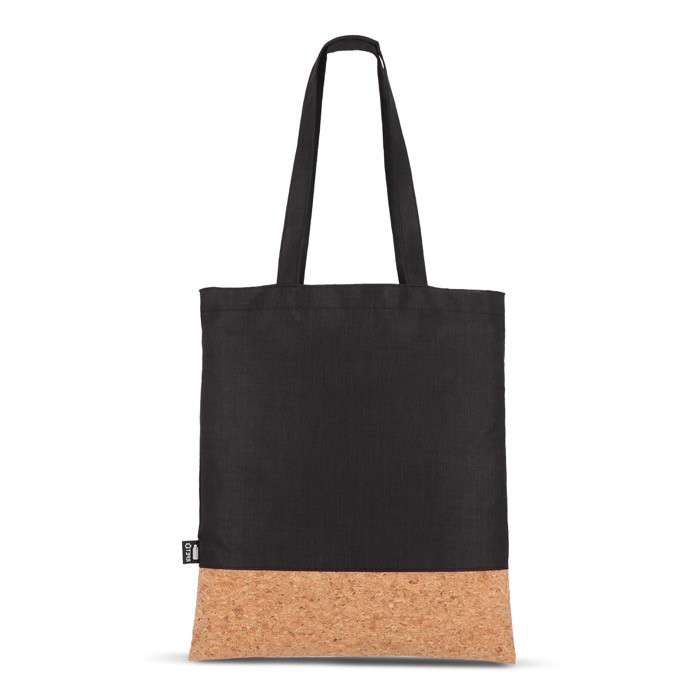 Bolsa de RPET con detalle en la base de corcho y capacidad de 10kg color negro segunda vista Bolsa de RPET con detalle en la base de corcho y capacidad de 10kg color negro segunda vista