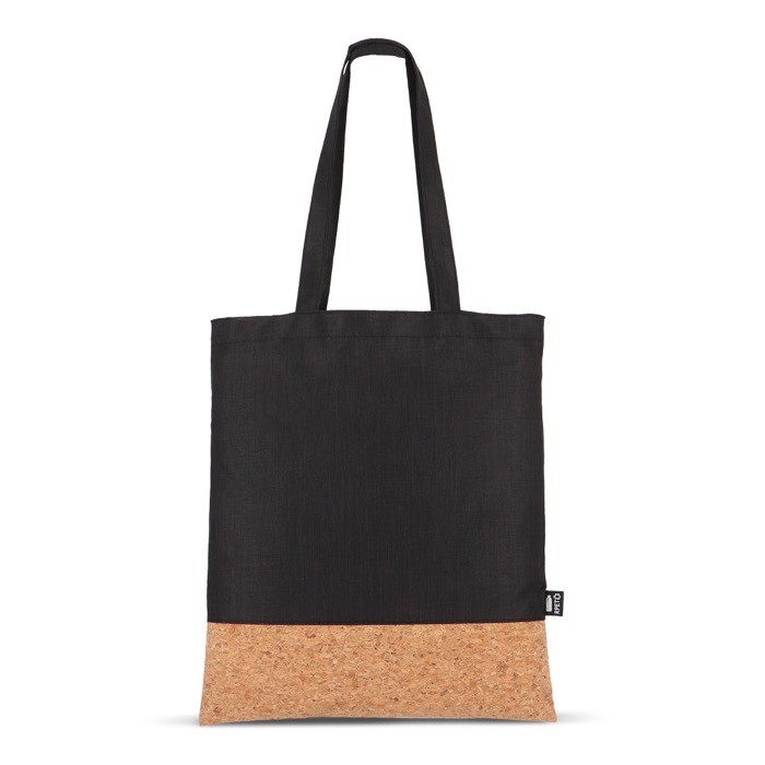 Bolsa de RPET con detalle en la base de corcho y capacidad de 10kg color negro tercera vista Bolsa de RPET con detalle en la base de corcho y capacidad de 10kg color negro tercera vista