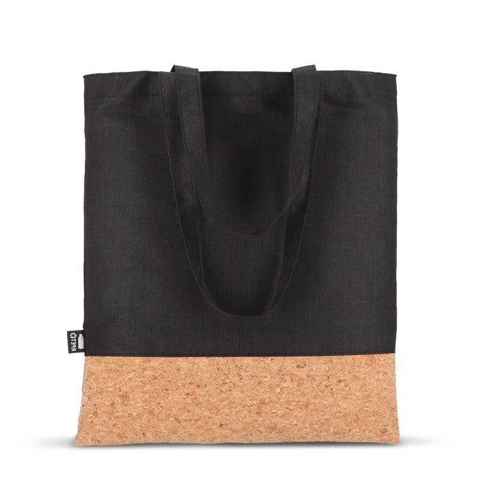 Bolsa de RPET con detalle en la base de corcho y capacidad de 10kg color negro quinta vista Bolsa de RPET con detalle en la base de corcho y capacidad de 10kg color negro quinta vista