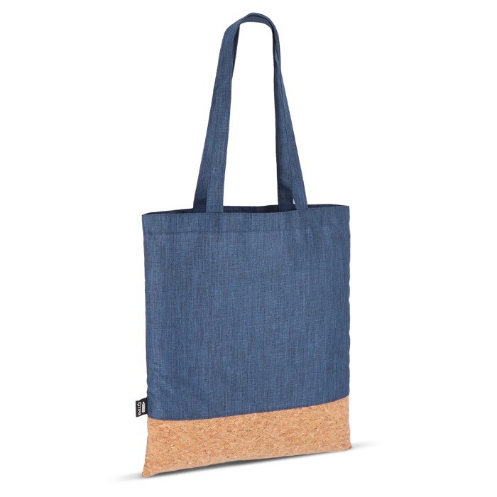 Bolsa de RPET con detalle en la base de corcho y capacidad de 10kg color azul oscuro Bolsa de RPET con detalle en la base de corcho y capacidad de 10kg color azul oscuro