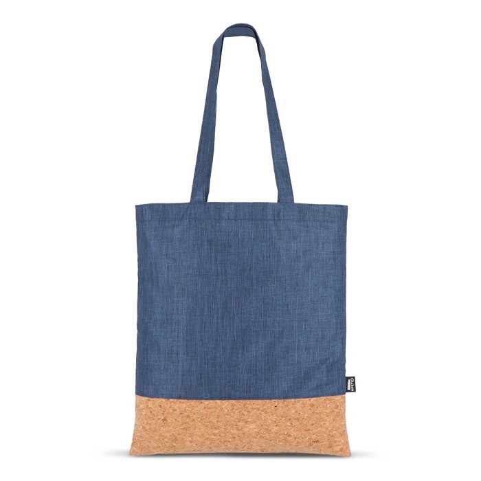 Bolsa de RPET con detalle en la base de corcho y capacidad de 10kg color azul oscuro tercera vista Bolsa de RPET con detalle en la base de corcho y capacidad de 10kg color azul oscuro tercera vista