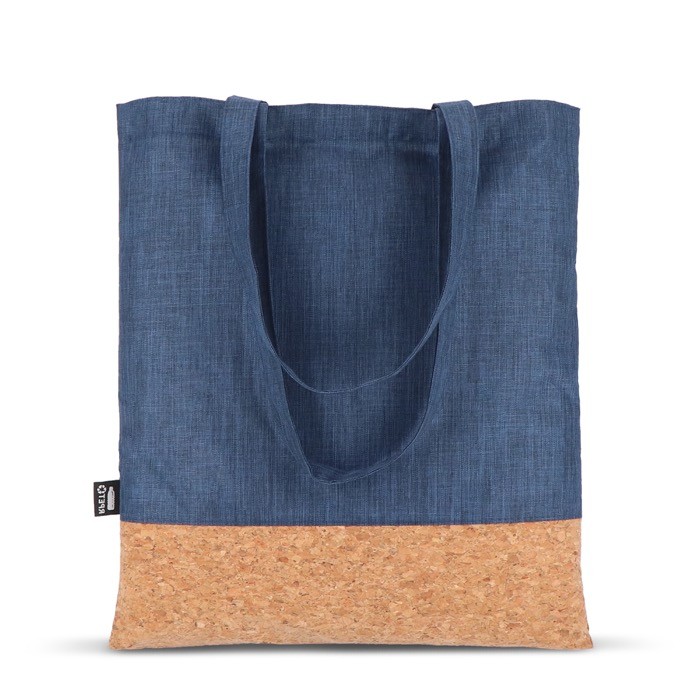 Bolsa de RPET con detalle en la base de corcho y capacidad de 10kg color azul oscuro quinta vista Bolsa de RPET con detalle en la base de corcho y capacidad de 10kg color azul oscuro quinta vista