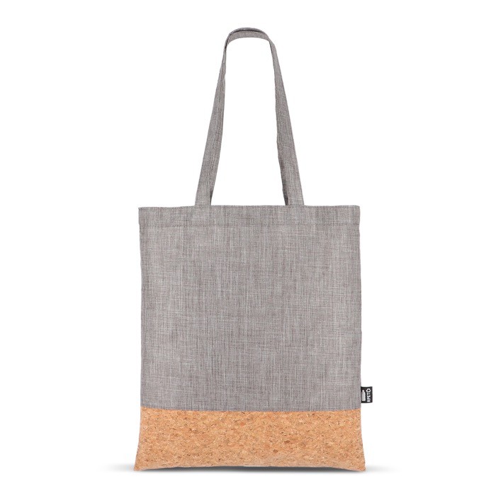 Bolsa de RPET con detalle en la base de corcho y capacidad de 10kg color gris tercera vista Bolsa de RPET con detalle en la base de corcho y capacidad de 10kg color gris tercera vista