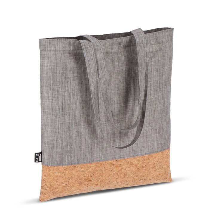 Bolsa de RPET con detalle en la base de corcho y capacidad de 10kg color gris cuarta vista Bolsa de RPET con detalle en la base de corcho y capacidad de 10kg color gris cuarta vista