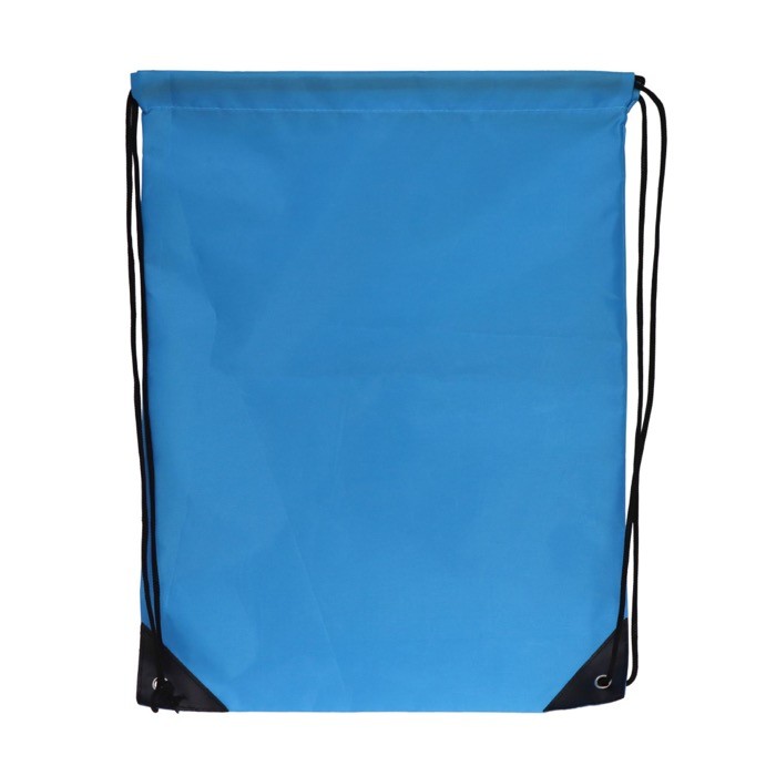 Mochila de cuerdas de RPET con detalles negros en las esquinas color azul claro segunda vista