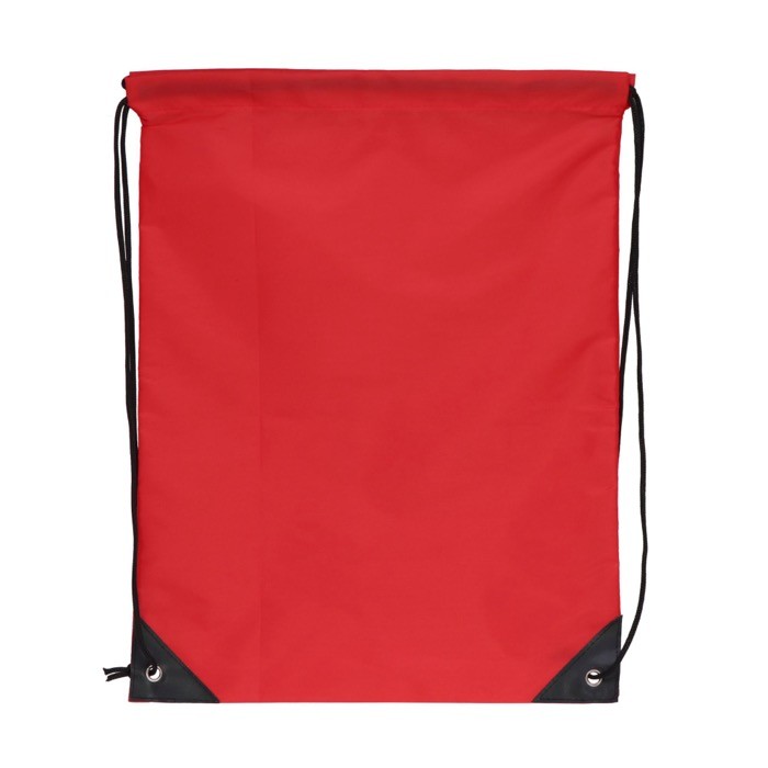 Mochila de cuerdas de RPET con detalles negros en las esquinas color rojo segunda vista