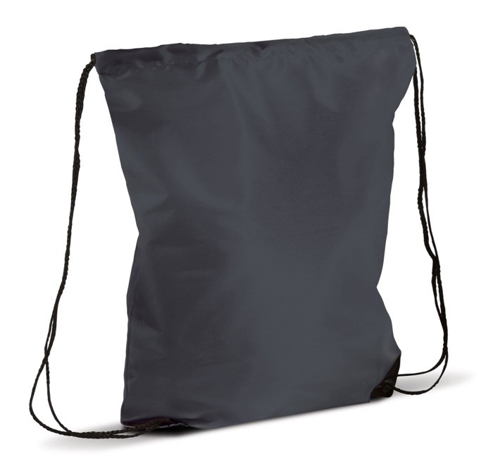 Mochila de cuerdas de RPET con detalles negros en las esquinas color gris