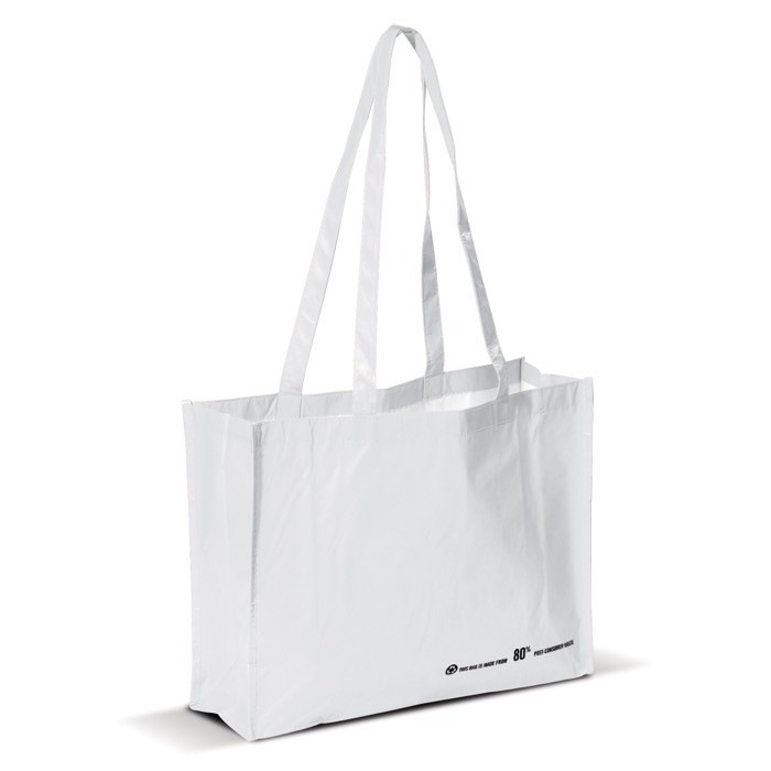 Bolsa de la compra hecha de material reciclado RPET 110 g/m2 color blanco Bolsa de la compra hecha de material reciclado RPET 110 g/m2 color blanco