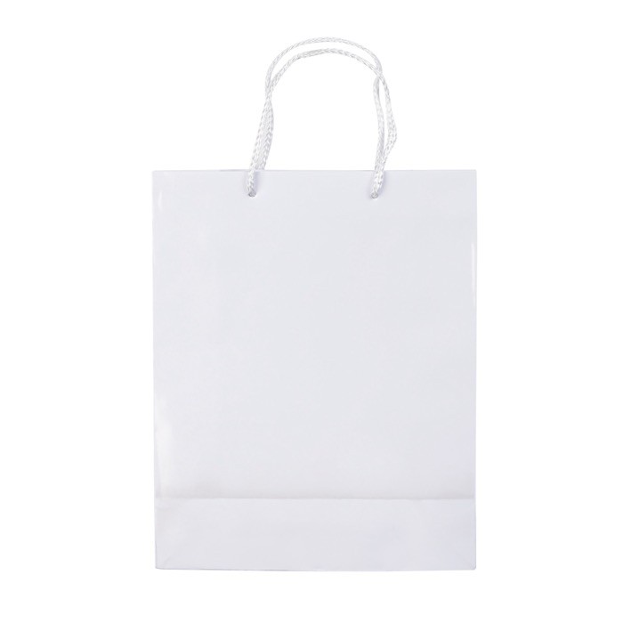 Bolsa mediana de papel laminado de colores con asa de cordón color blanco tercera vista