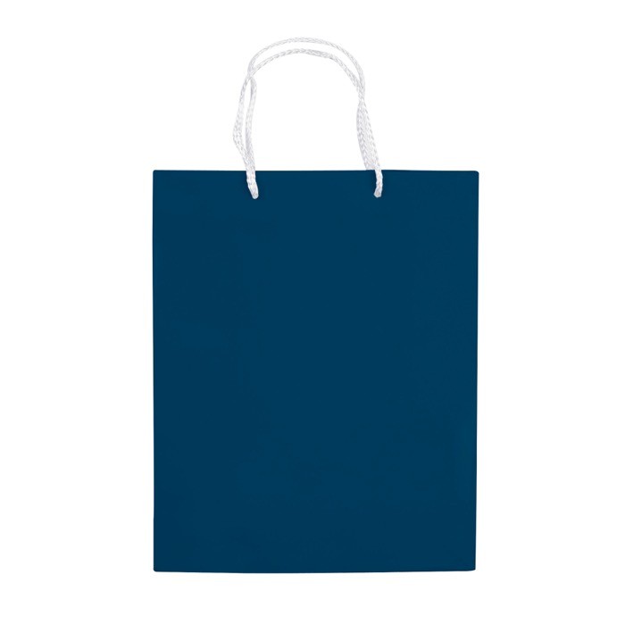 Bolsa mediana de papel laminado de colores con asa de cordón color azul oscuro segunda vista