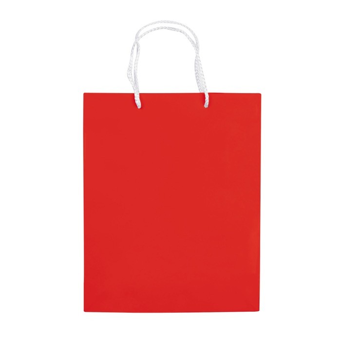 Bolsa mediana de papel laminado de colores con asa de cordón color rojo segunda vista