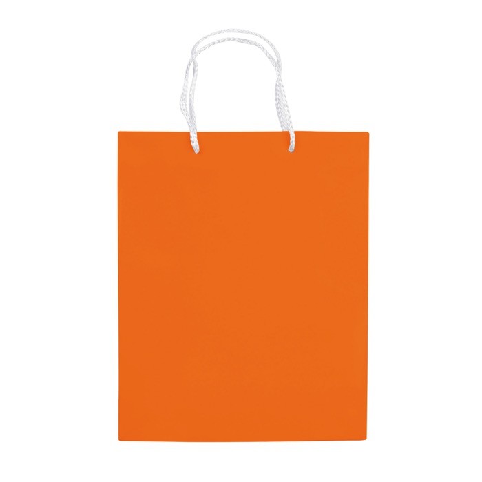 Bolsa mediana de papel laminado de colores con asa de cordón color naranja segunda vista