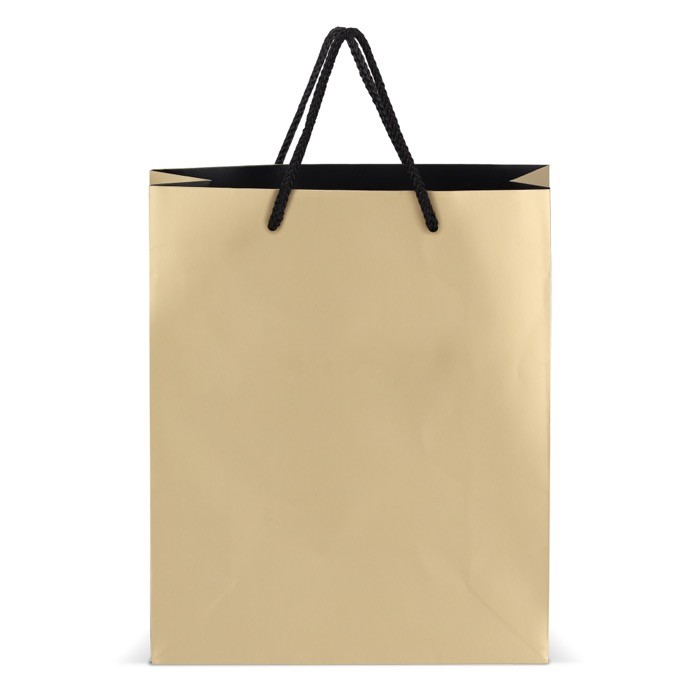 Bolsa de papel para regalo con asas e interior color negro 24x10x30 cm color dorado segunda vista Bolsa de papel para regalo con asas e interior color negro 24x10x30 cm color dorado segunda vista