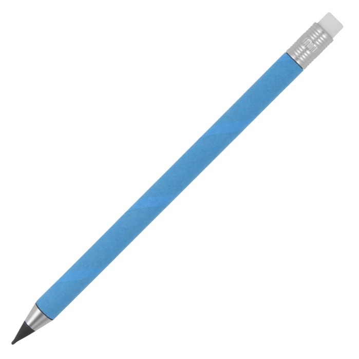 Lápiz hecho de papel a color sin tinta y con goma de borrar color azul Lápiz hecho de papel a color sin tinta y con goma de borrar color azul