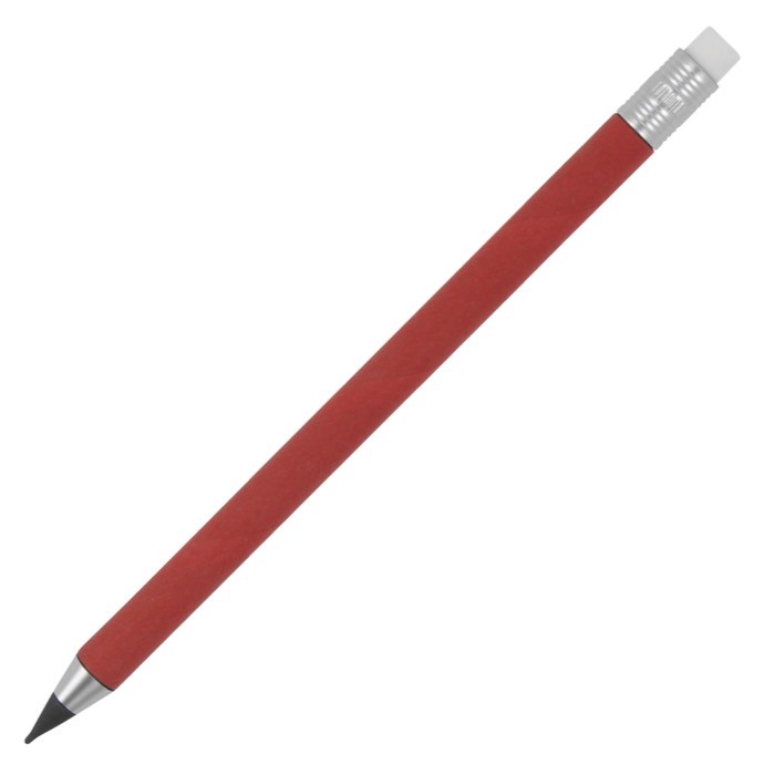 Lápiz hecho de papel a color sin tinta y con goma de borrar color rojo Lápiz hecho de papel a color sin tinta y con goma de borrar color rojo