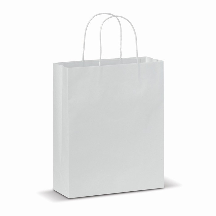 Bolsa de papel mediana con certificación FSC hecha en EU 90 g/m2 color blanco