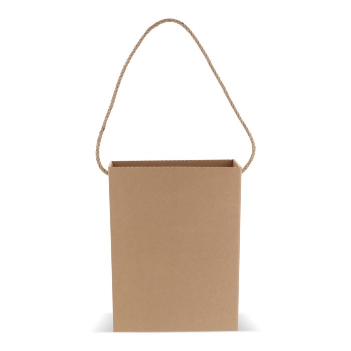 Bolsa vertical de cartón con asa larga de yute hecha en EU color marrón segunda vista