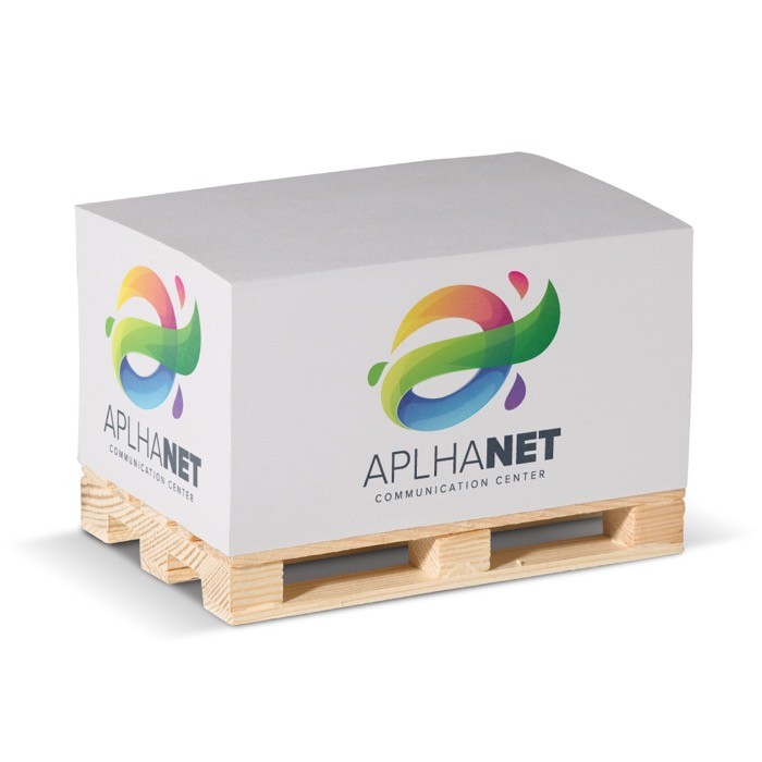 Taco de notas de 530 hojas lisas FSC en palé de madera 12x8x6cm Taco de notas de 530 hojas lisas FSC en palé de madera 12x8x6cm