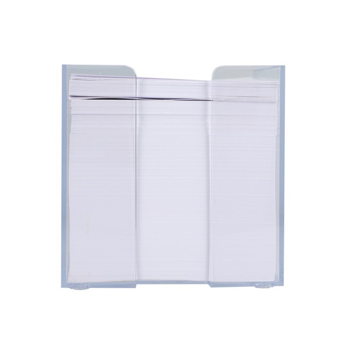 Cubo de notas de 800 hojas lisas FSC en caja de cubo 10x10x10cm color transparente segunda vista Cubo de notas de 800 hojas lisas FSC en caja de cubo 10x10x10cm color transparente segunda vista