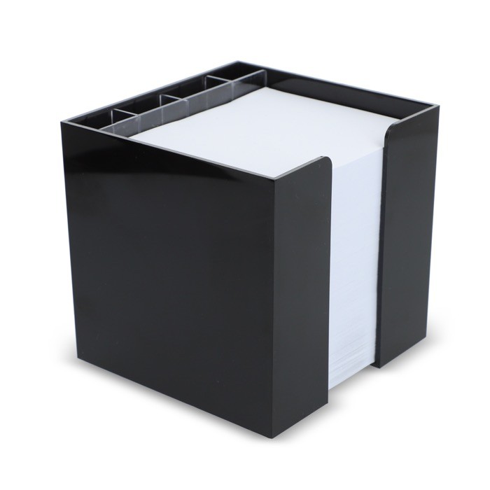 Cubo de notas de 800 hojas lisas FSC en caja con compartimientos color negro segunda vista Cubo de notas de 800 hojas lisas FSC en caja con compartimientos color negro segunda vista