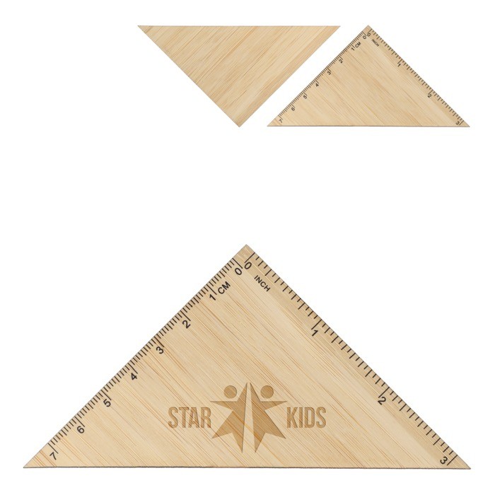 Escuadra hecha de bambú personalizable para dibujos o geometría color natural