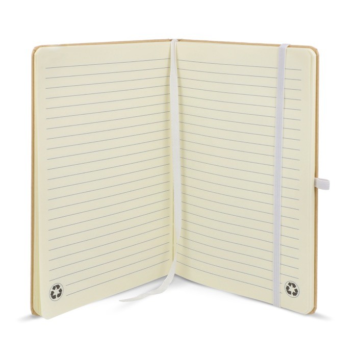 Cuaderno de cartón con detalles en color A5 páginas a rayas color blanco cuarta vista