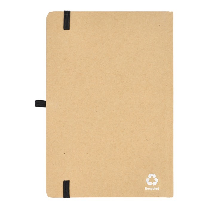 Cuaderno de cartón con detalles en color A5 páginas a rayas color negro tercera vista