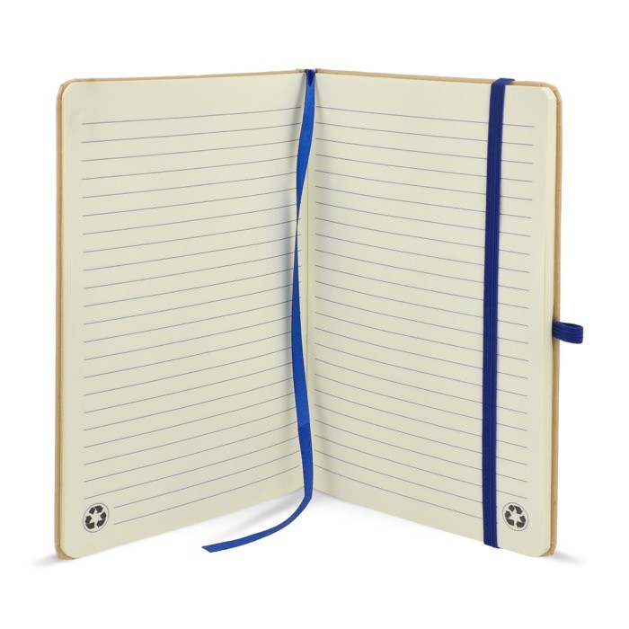 Cuaderno de cartón con detalles en color A5 páginas a rayas color azul cuarta vista