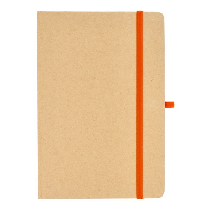 Cuaderno de cartón con detalles en color A5 páginas a rayas color naranja segunda vista