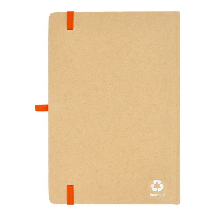 Cuaderno de cartón con detalles en color A5 páginas a rayas color naranja tercera vista