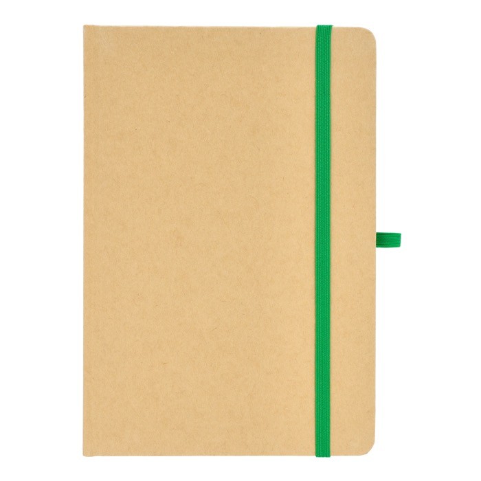 Cuaderno de cartón con detalles en color A5 páginas a rayas color verde segunda vista