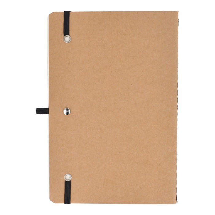 Cuaderno de tapa blanda de papel kraft FSC A5 con hojas a cuadros color negro tercera vista