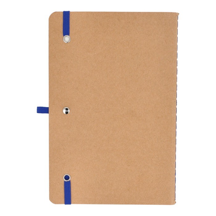 Cuaderno de tapa blanda de papel kraft FSC A5 con hojas a cuadros color azul tercera vista
